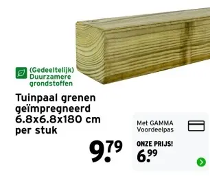 Aanbieding: Tuinpaal grenen geïmpregneerd 6.8x6.8x180 cm
