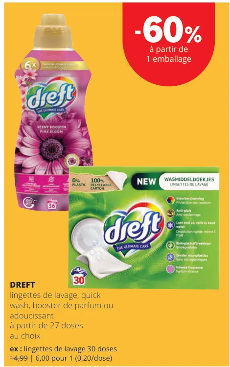 Offre: Lingettes de lavage, quick wash, booster