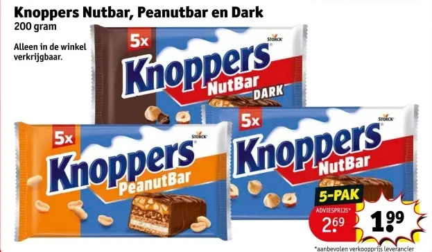 Aanbieding: Knoppers Nutbar, Peanutbar en Dark