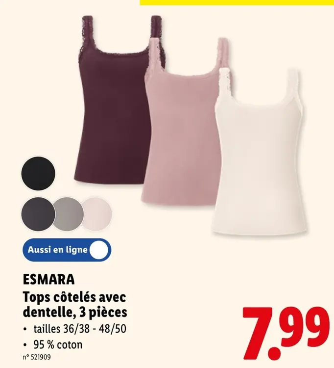 Offre: Tops côtelés avec dentelle