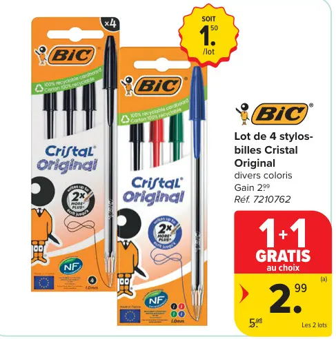 Offre: Stylos-billes Cristal Original