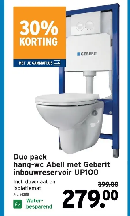 Promotie: Duo pack hang-wc Abell met Geberit inbouwreservoir UP100
