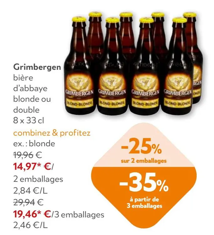 Offre: Grimbergen bière d'abbaye blonde ou double