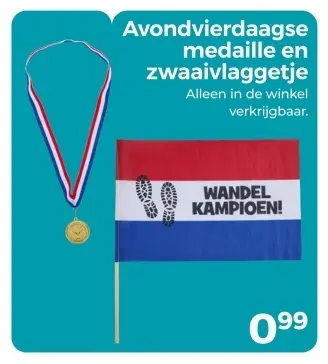 Aanbieding: Avondvierdaagse medaille en zwaaivlaggetje