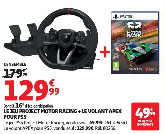 Offre: Le jeu project motor racing + le volant apex pour PS5