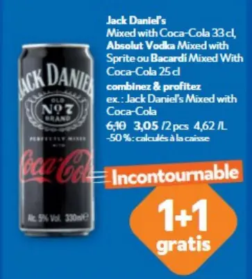 Offre: Jack Daniel's Mixed with Coca-Cola, Absolut Vodka mixed with Coca-Cola