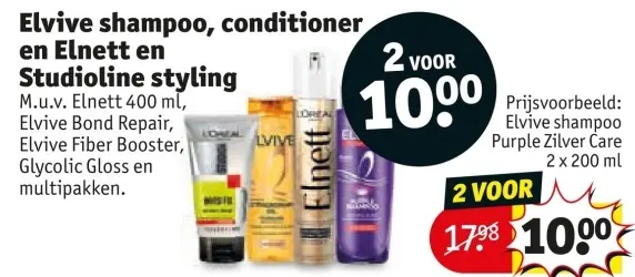 Aanbieding: Elvive shampoo, conditioner en Elnett en Studioline styling