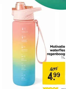 Aanbieding: Motivatie waterfles 1 liter - regenboog
