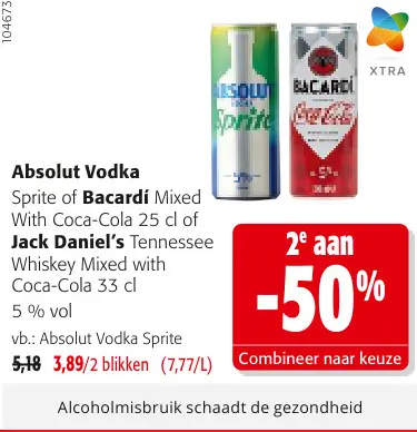 Promotie: Absolut Vodka, Bacardi of Jack Daniel's mixdrank
