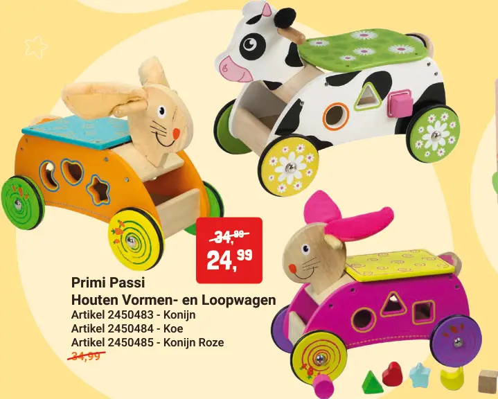 Aanbieding: Primi Passi Houten Vormen- en Loopwagen