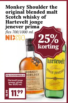 Aanbieding: Monkey Shoulder the original blended malt Scotch whisky of Hartevelt jonge jenever prima