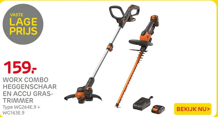 Aanbieding: Worx combo heggenschaar en accu gras-trimmer
