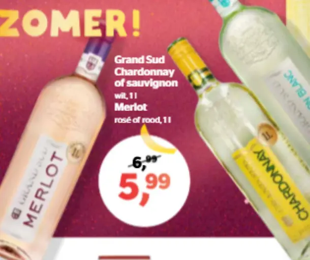Promotie: Grand Sud Chardonnay of sauvignon wit, Merlot