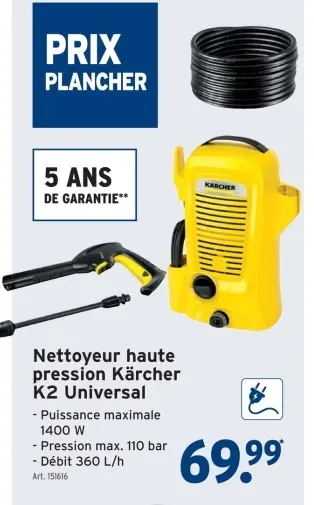 Offre: Nettoyeur haute pression Kärcher K2 Universal