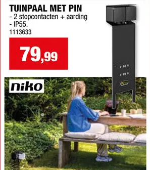 Promotie: Niko tuinpaal met 2 stopcontacten zwart
