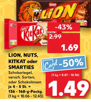 Aanbieding: LION, NUTS, KITKAT oder SMARTIES