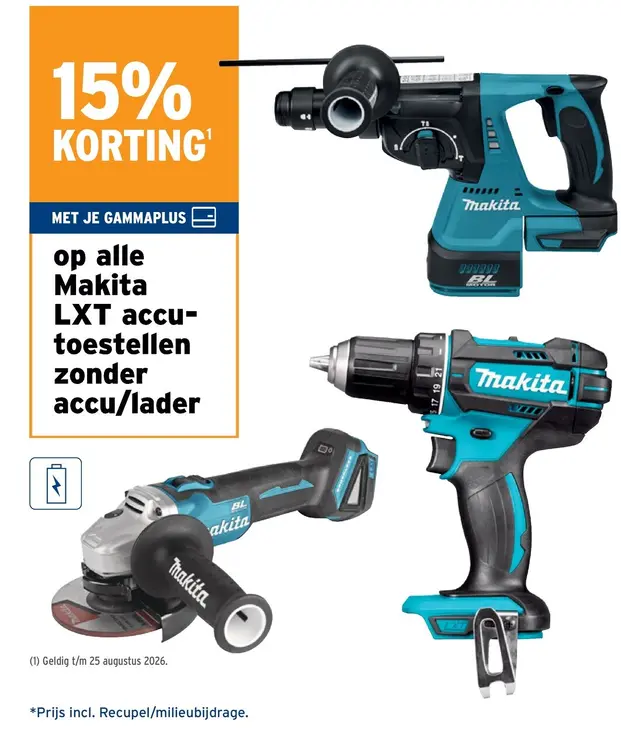 Promotie: Makita LXT accu-toestellen zonder accu/lader
