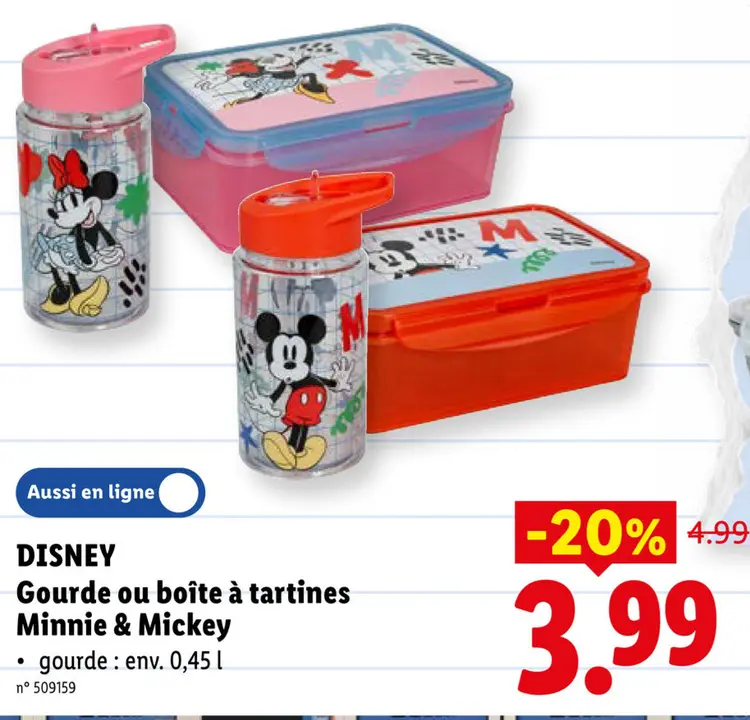 Offre: Gourde ou boîte à tartines Minnie & Mickey