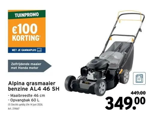 Promotie: Alpina grasmaaier benzine AL4 46 SH