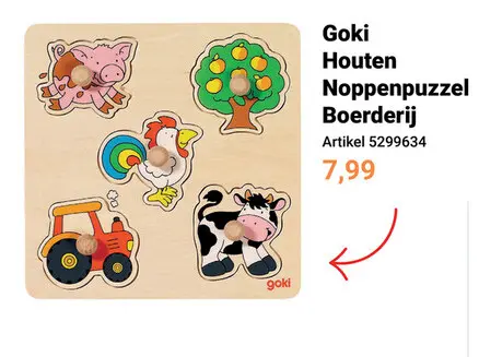 Aanbieding: Goki Houten Noppenpuzzel Boerderij