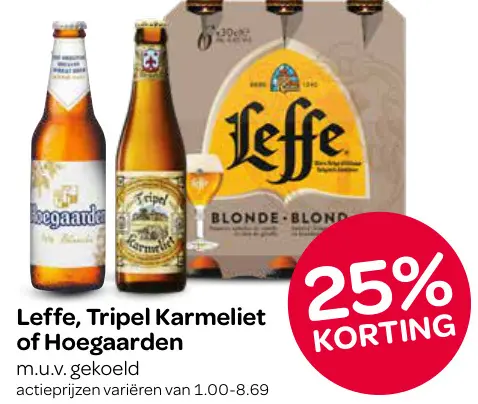 Aanbieding: Leffe, Tripel Karmeliet of Hoegaarden