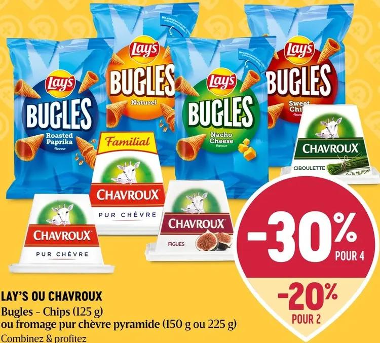 Offre: Bugles - Chips ou fromage pur chèvre pyramide