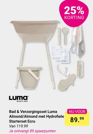 Aanbieding: Bad & Verzorgingsset Luma Almond/Almond met Hydrofiele Starterset