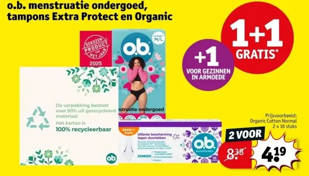 Aanbieding: tampons Extra Protect en Organic
