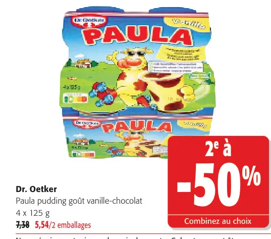 Offre: Paula pudding goût vanille-chocolat