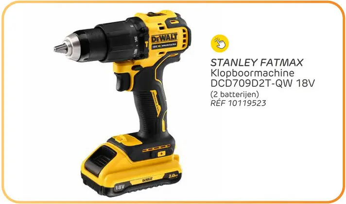 Promotie: Dewalt klopboormachine dcd709d2t-qw - 18v koolborstelloos - (2x 2,0ah)