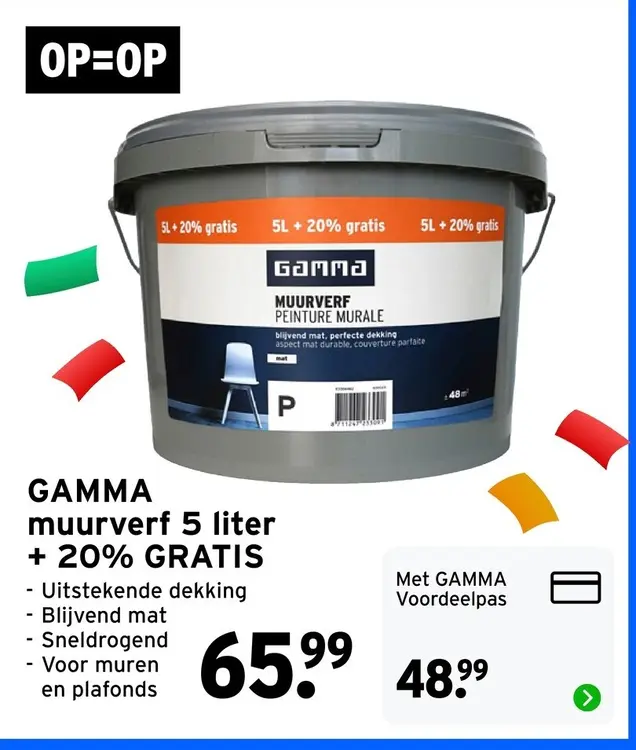 Aanbieding: GAMMA muurverf 5 liter + 20% GRATIS