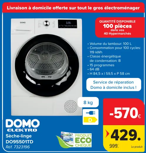 Offre: DOMO ELEKTRO Sèche-linge DO95501TD