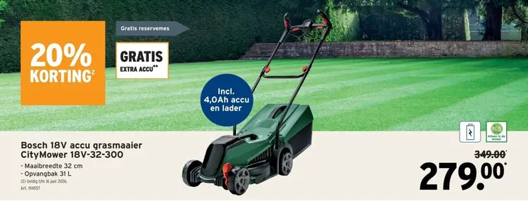 Promotie: Bosch 18V accu grasmaaier CityMower 18V-32-30