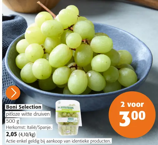 Promotie: pitloze witte druiven