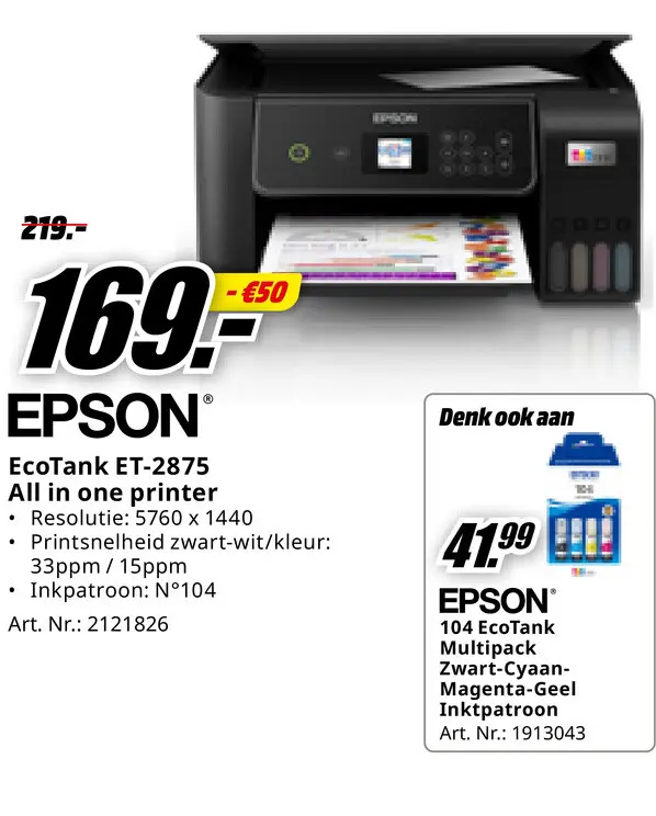 Promotie: EcoTank ET-2875 All in one printer