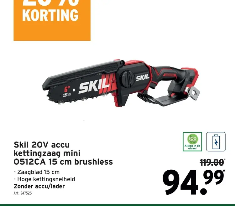 Promotie: Skil 20V accu kettingzaag mini 0512CA 15 cm brushless