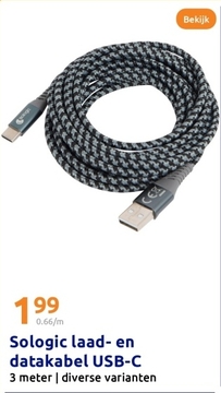 Aanbieding: Sologic laad- en datakabel USB-C