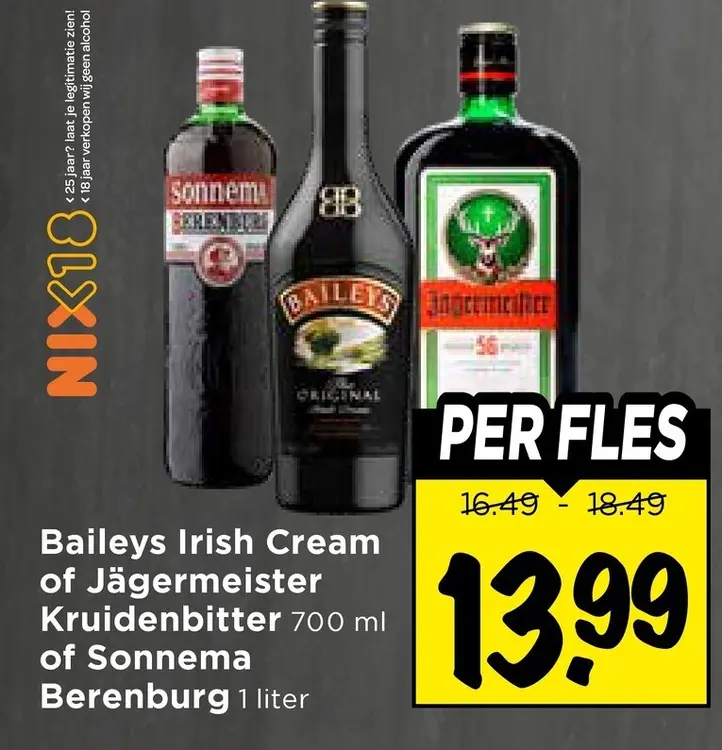 Baileys Irish Cream of Jägermeister Kruidenbitter of Sonnema Berenburg