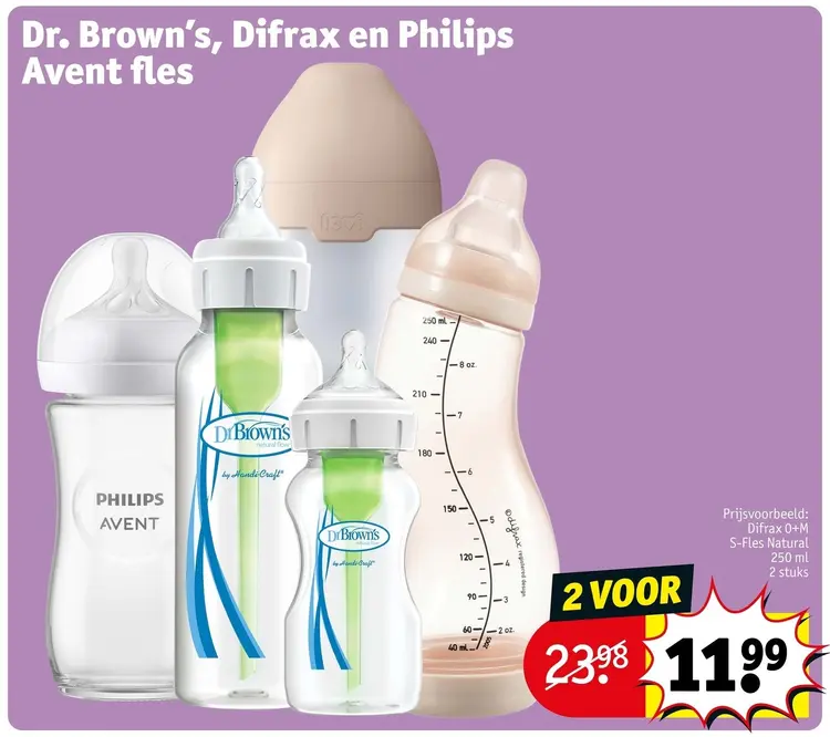Aanbieding: Dr. Brown's, Difrax en Philips Avent fles