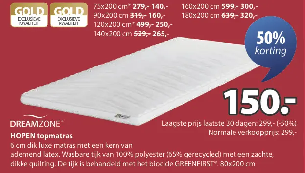 Aanbieding: HOPEN topmatras