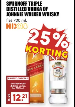 Aanbieding: Smirnoff triple distilled vodka of Johnnie Wa