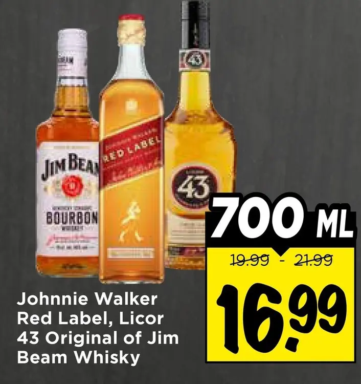 Johnnie Walker Red Label, Licor 43 Original of Jim Beam Whisky