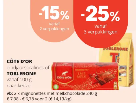 Promotie: CÔTE D'OR eindjaarspralines of TOBLERONE