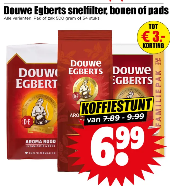 Aanbieding: Douwe Egberts snelfilter, bonen of pads