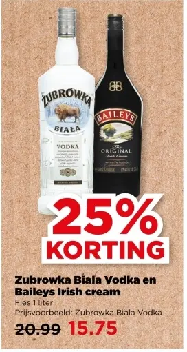 Aanbieding: Zubrowka Biala Vodka en Baileys Irish cream
