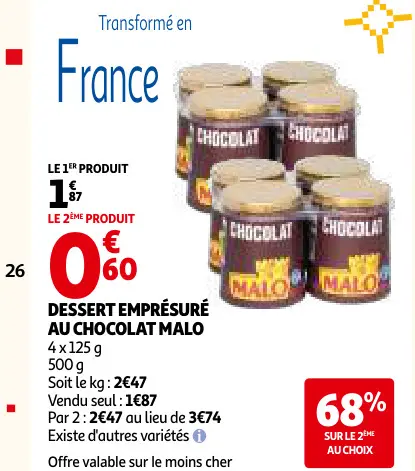 Offre: Dessert emprésuré au chocolat