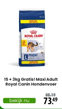 Aanbieding: 15 + 3kg Gratis! Maxi Adult Royal Canin Hondenvoer