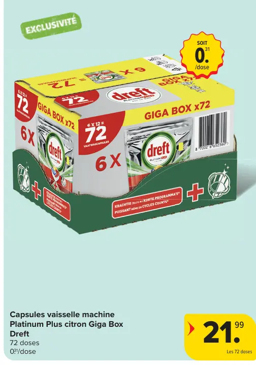 Offre: Capsules vaisselle machine Platinum Plus