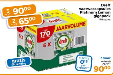 Aanbieding: Dreft vaatwascapsules Platinum Lemon gigapack