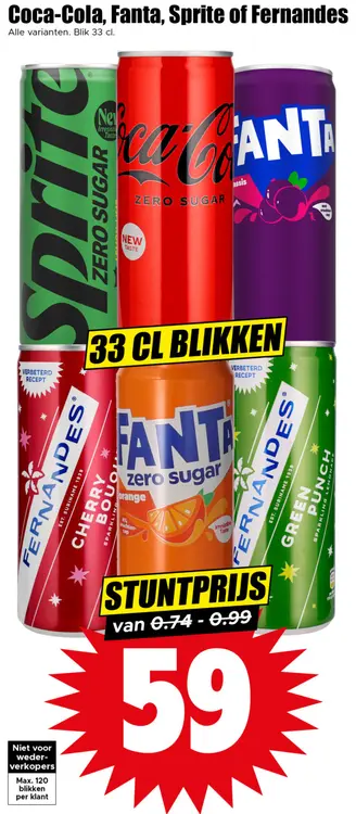 Aanbieding: Coca-Cola, Fanta, Sprite of Fernandes